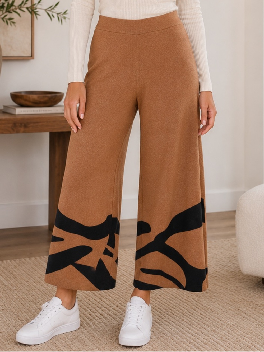 St. John Sport by Marie Gray Brown Knit Cropped Wide Leg Pants Women’s Size 8